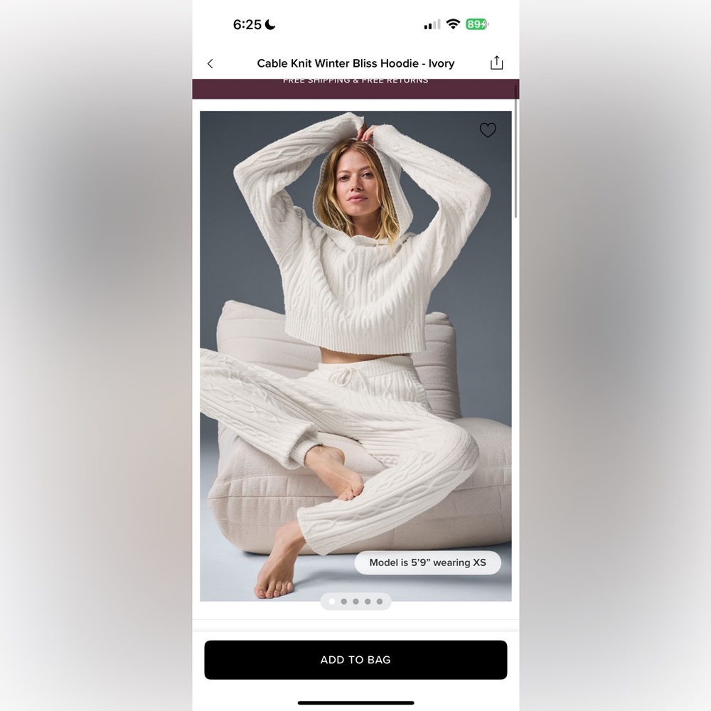 ALO Yoga Ivory Cable Knit Hoodie and Pants Set